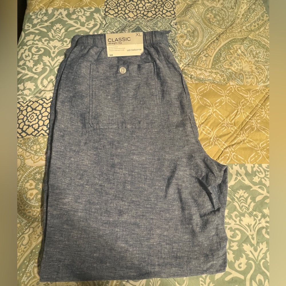 Liz Claiborne Classic Straight Leg Linen Blue Pants